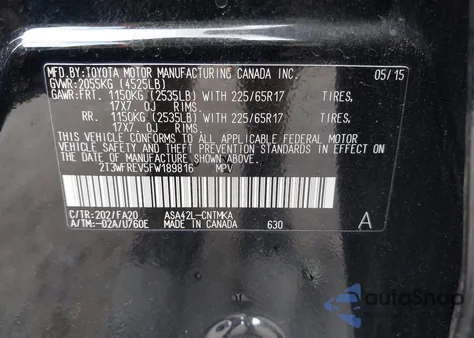 2015 Toyota Rav4 Xle z USA, uszkodzony, nr VIN 2T3WFREV5FW189816